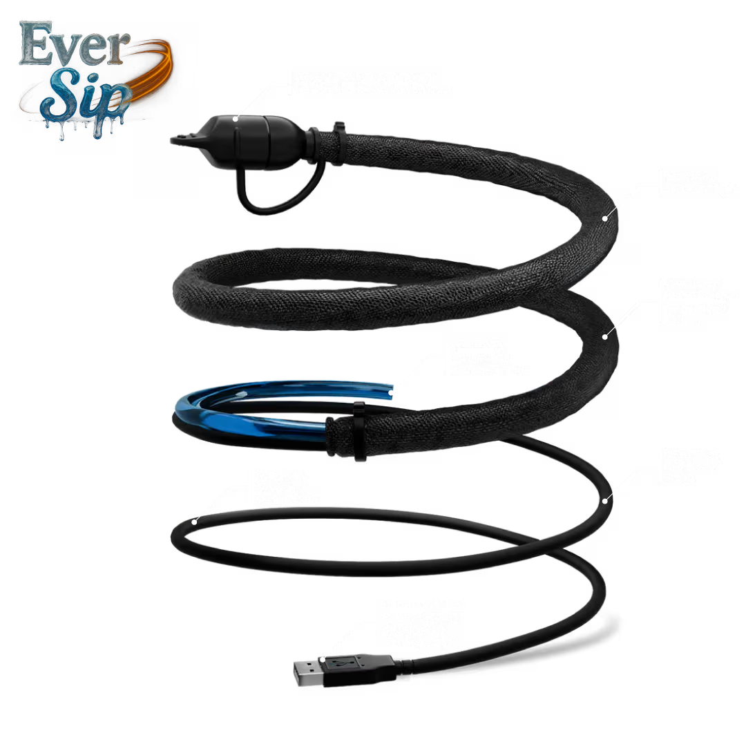 Ever Sip heated hydration tube showing the reservoir connector end